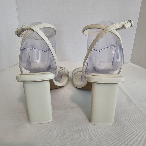 Aldo Square Toe White Pearl Embellished Strappy Heels - Picture 4 of 12